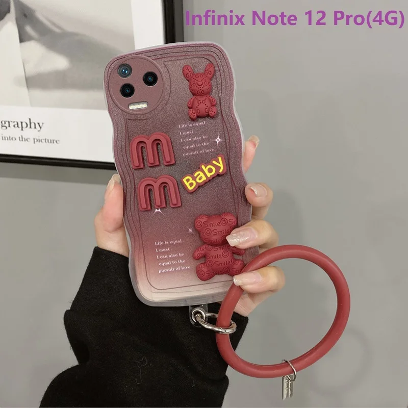 Phone Case for Infinix Note 30 Pro Note 30 Note 12 Turbo Note 12 Pro Note 12i 3D Wavy Gradient Baby Bear Wristband Case Cover