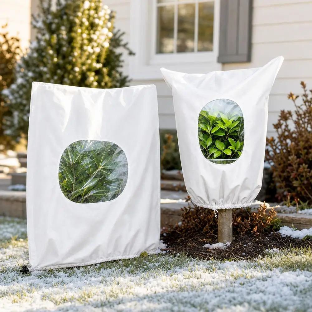Non‑woven Plant Frost Protection Cover Breathable Anti-Frost Plant Protection Bag Cold Resistant with Zipper Drawstring Winter