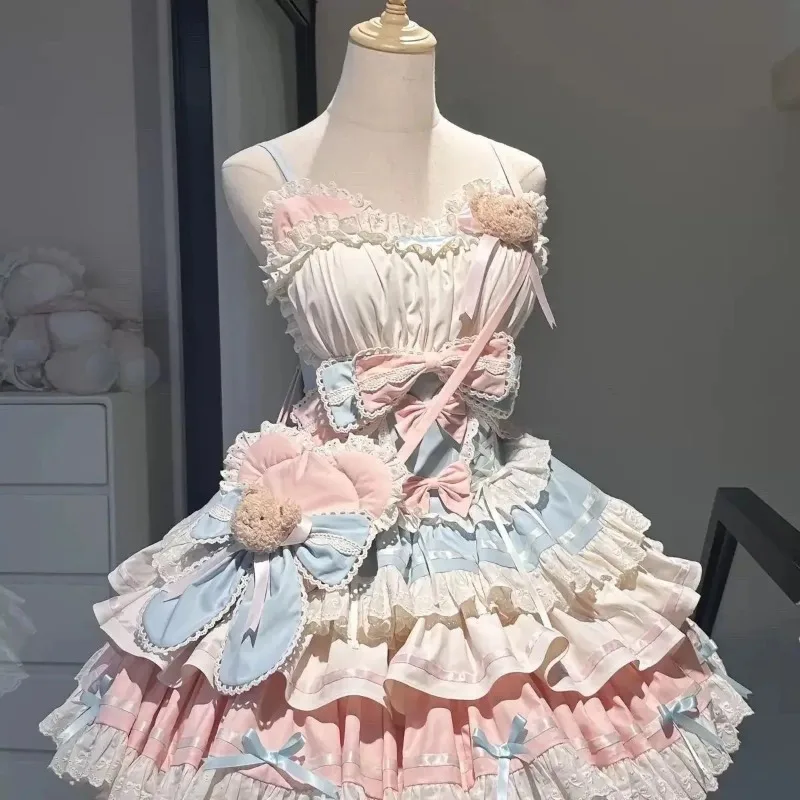 Gothic Lolita Dress Set Women Harajuku Y2k Bow Lace Ruffles Collar Mini Dresses Female Elegant Party Cute 2025 Japanese Dress