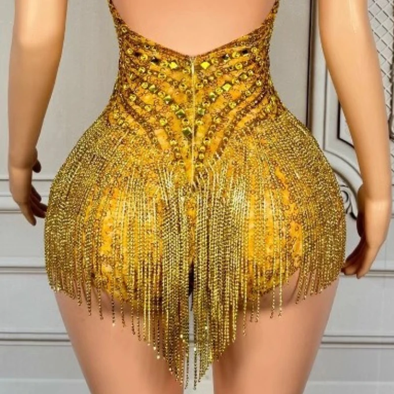 Glamorous Latin Dance Flower Competition Dress - High-End Diamond Tassel One-Piece Suit for Professional Commercial Performances