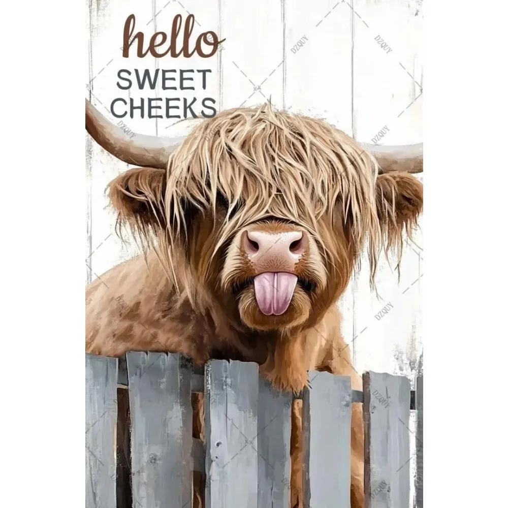 CIFBUY Funny Highland Cow Sweet Cheeks Aluminum Wall Art Waterproof Rustproof Metal Decor for Home Bathroom Garage Vintage Sign