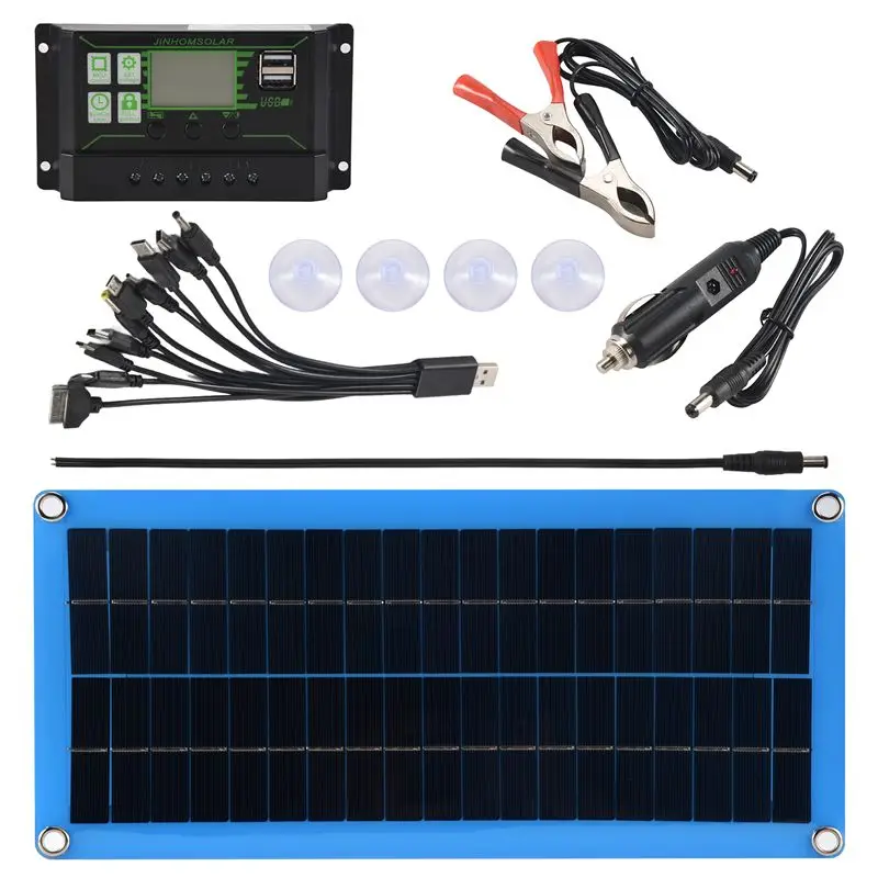 B62B-300W Solar Panel 12V 5V Dual USB Controller Waterproof Monocrystalin Solar Cells Battery