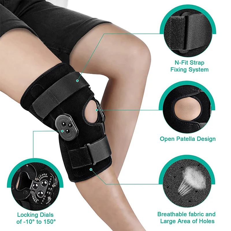 Hinged Knee Brace Adjustable Knee Support with Side Stabilizers of Locking Dials for Knee Pain Arthritis Acl Pcl Meniscus Tear