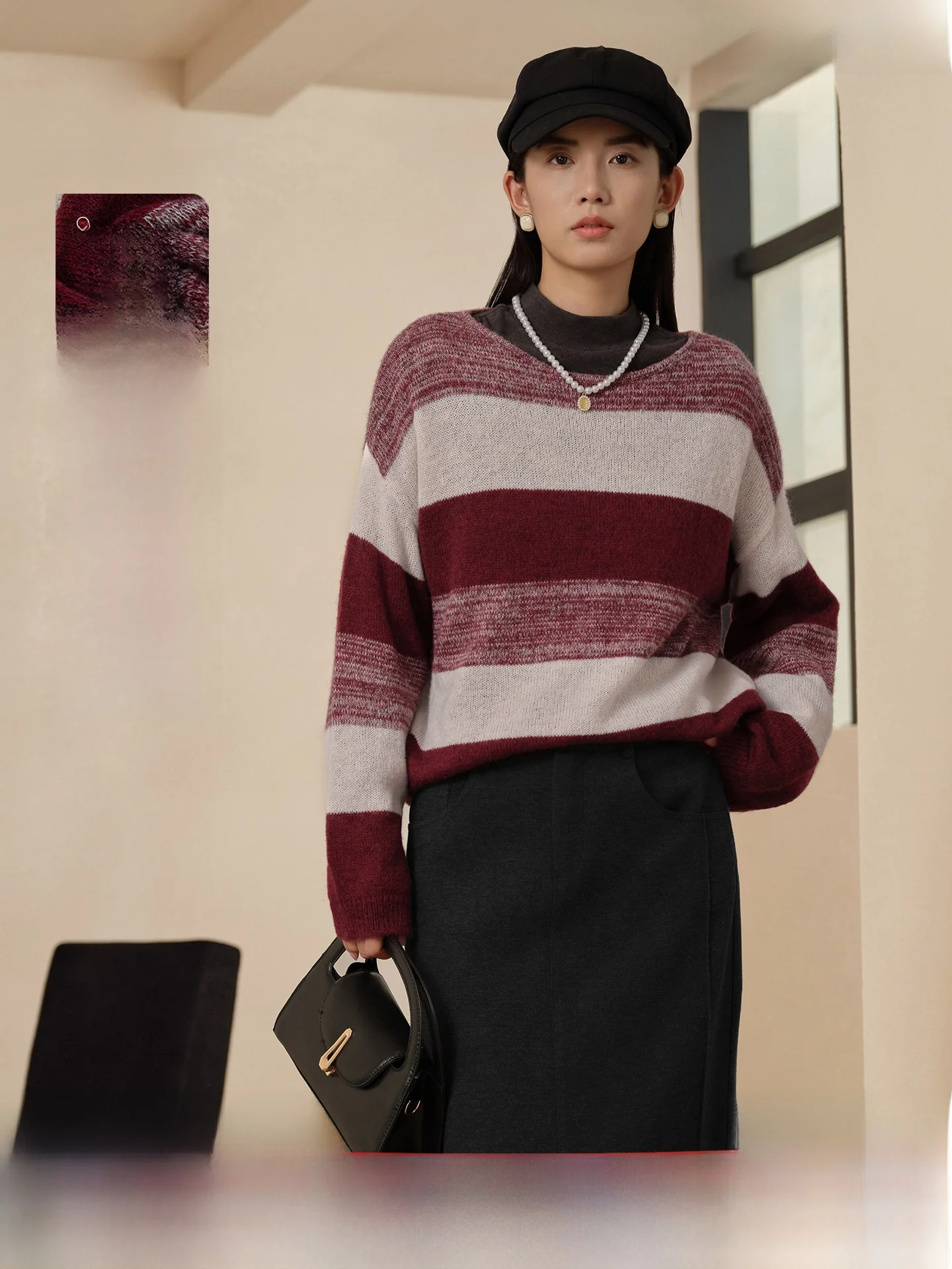 Suéter de Punto a Rayas Casual Aylen para Mujer, Nuevo Estilo de Invierno, Combinable con Todo, Cómodo, Holgado, Cálido y a l...