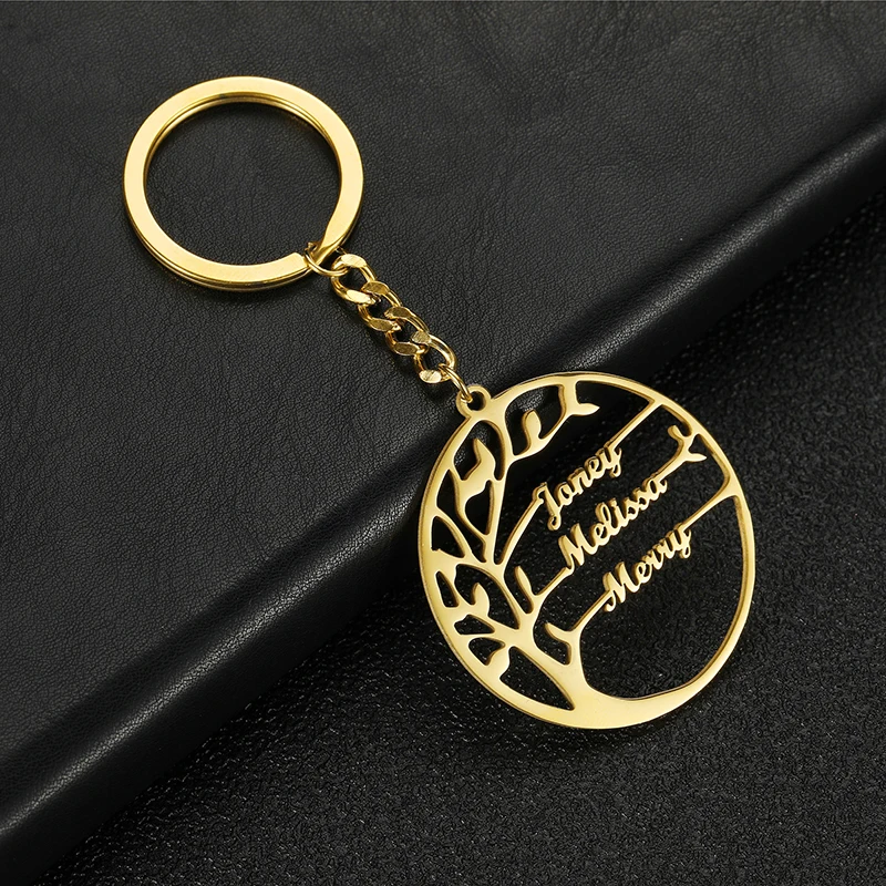 Customized Stainless Steel 1-6 Names Tree of Life Keychain Heart Round Shape Multi-nameplate Letters Family Key Chain Women Gift - Image 4