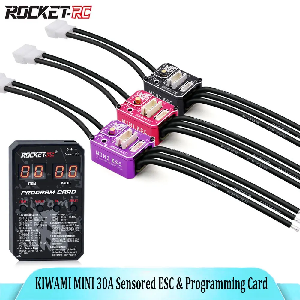 

ROCKET-RC KIWAMI MINI Sensored Brushless 30A 2S ESC & Programming Card For 1/28 1/27 Scale Mini Remote Control Cars