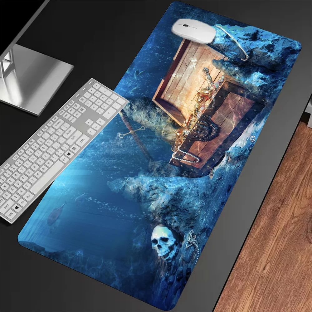 

Underwater Pirate Treasure Printed Desk Pad Extra Large Soft Rubber Mouse Pad Gaming Mat Multi-Size Adventure Style Desk Mat