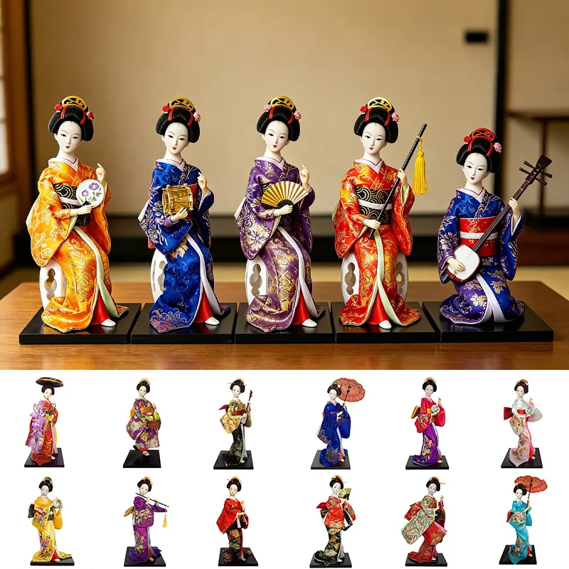 

Japanese Geisha Doll Kimono Silk Figurine Traditional Human Doll Desktop Ornament Restaurant Wedding Home Decoration Craft Gift