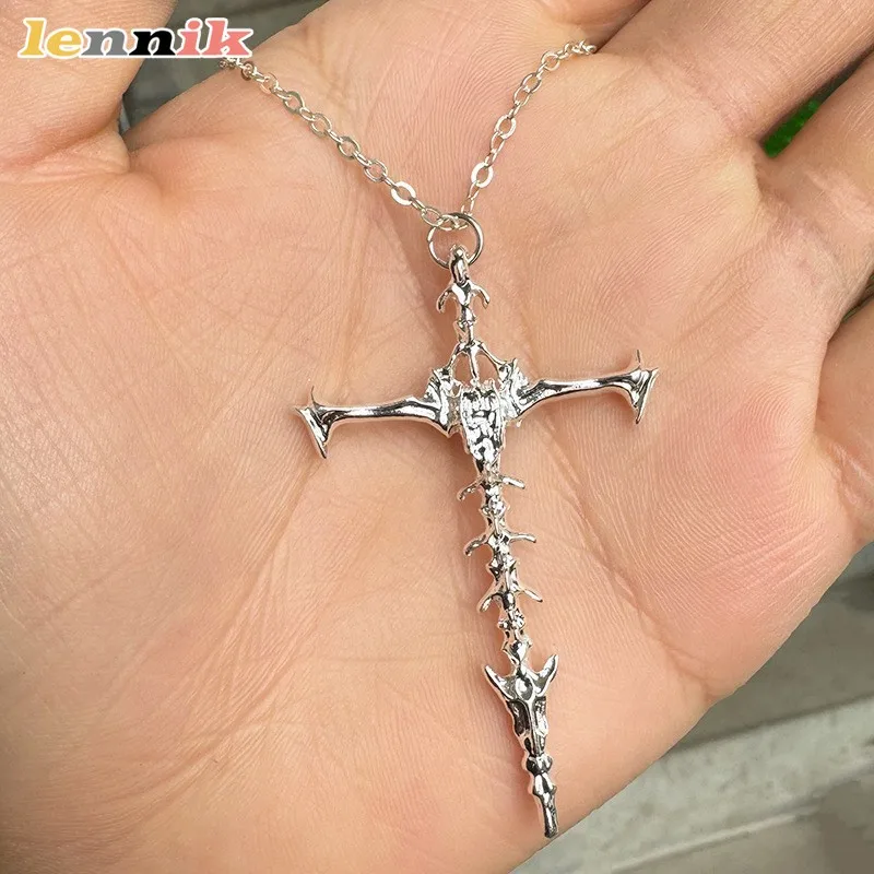 الظلام نمط الهيكل العظمي العظام الصليب قلادة قلادة ، الأمريكية خمر الأزياء المتعثرة العصرية الرجال سلسلة ، المعادن الرجال المجوهرات