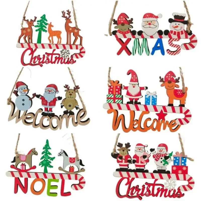 Wooden Christmas Hanging Letter Sign Pendants Gnome Santa Claus Merry Christmas Decoration for Home 2025 New Year Party Gifts