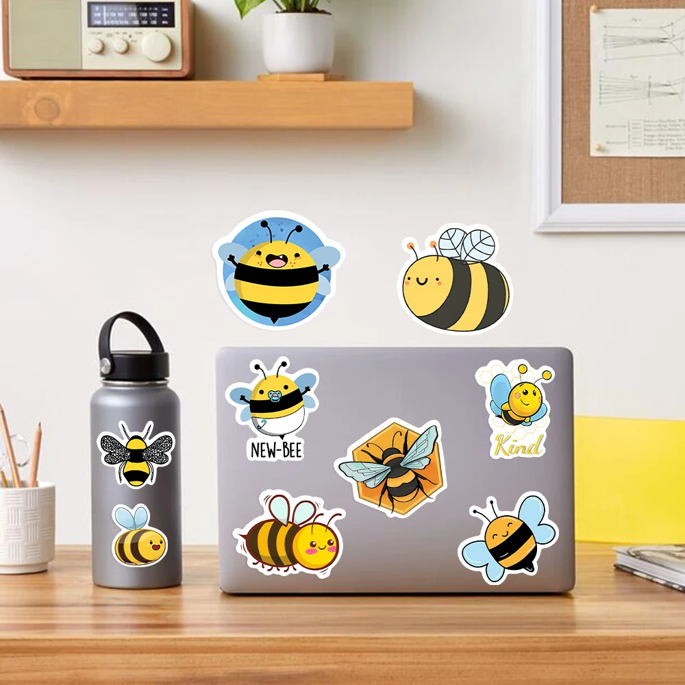 Kawaii Cartoon Honey Bee Stickers Cute Animals DIY Skateboard Laptop Luggage Cup Bike Motorcycle Phone PVC Waterproof Child Toys