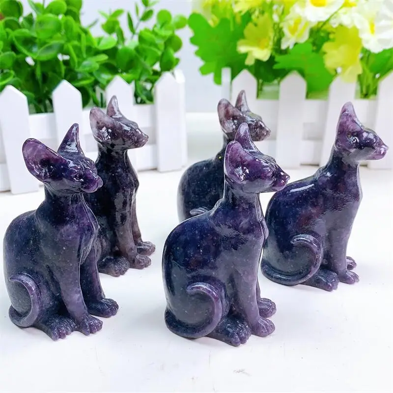 Imagem -03 - Mica Gato Egípcio Cristal Animal Estátua Poderosa Cura Crianças Presente do Feriado Decoração para Casa Pcs Natural Roxo