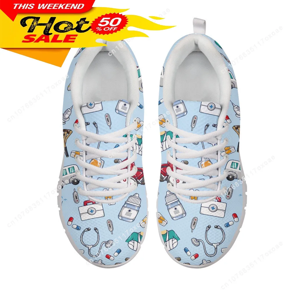 Spring Nurse Flat Shoes Women Cute Cartoon Nurses Printed Women's Sneakers Shoes Breath Mesh Flats Zapatos de Mujer