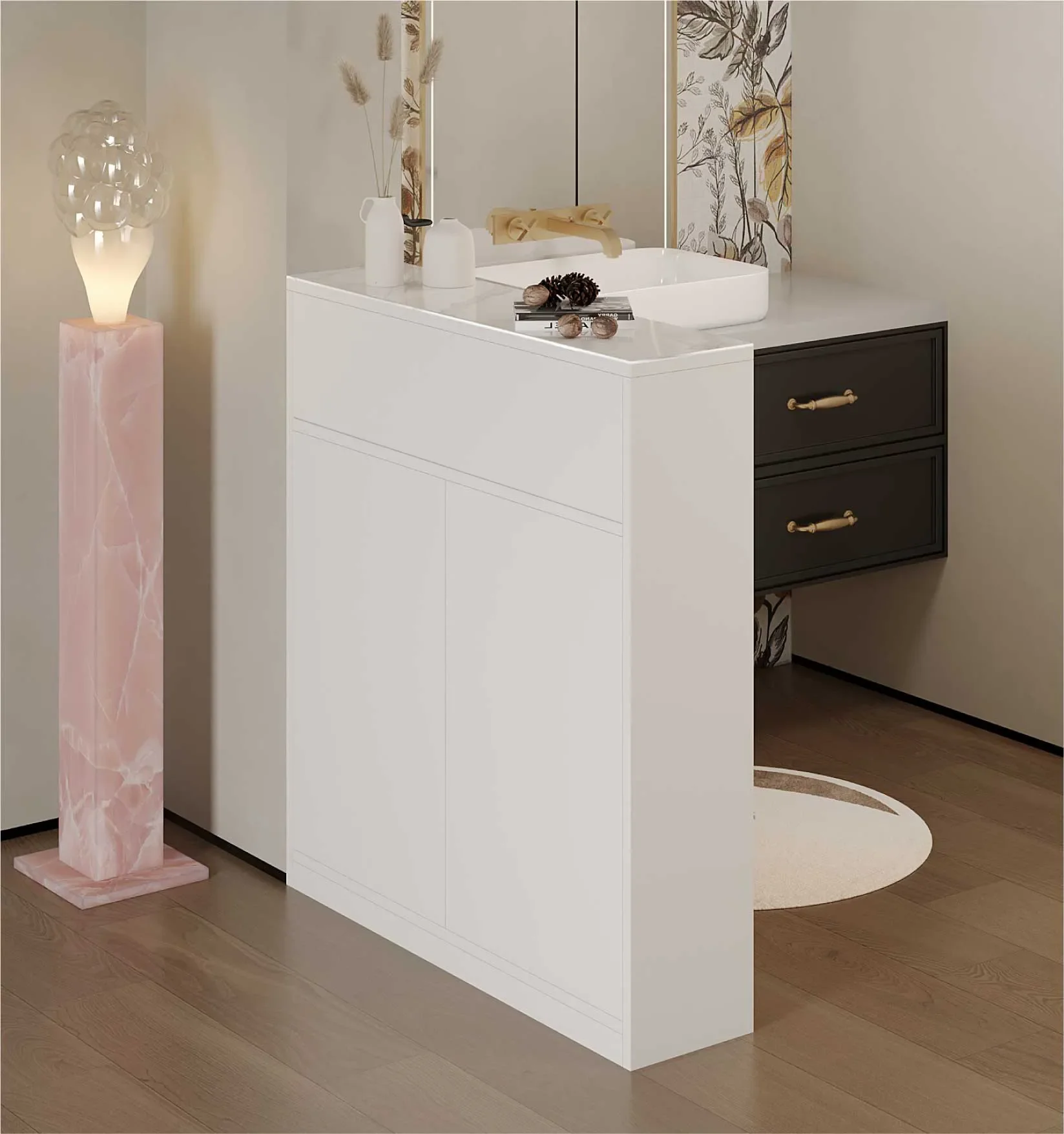 Waterproof honeycomb aluminum entrance side cabinet living room bathroom partition toilet dry area half wall cabinet partition