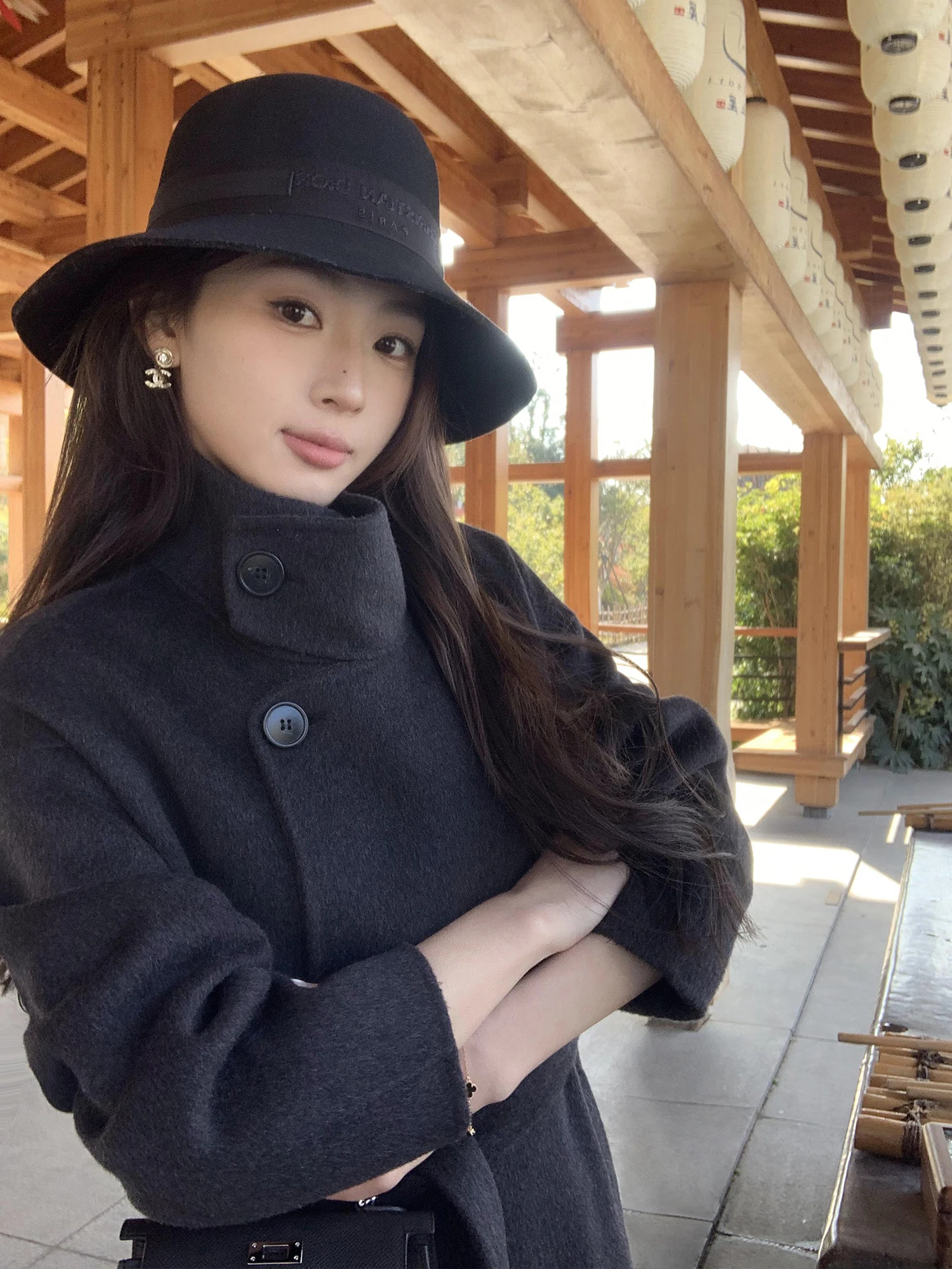 

Pusumede Winter Woolen Coat Women's Mid-Length Double-Faced Woolen Waist-Cinching Jacket High Collar Casual Style Online Excl...