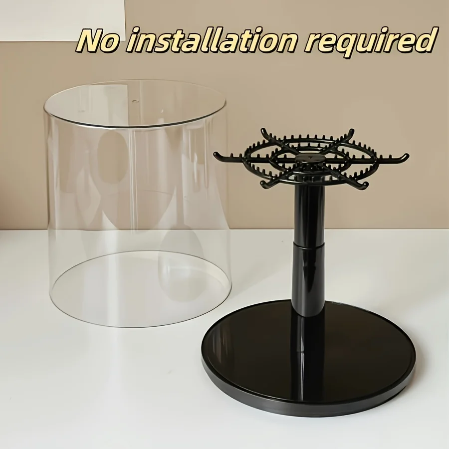 360 ° خزانة عرض دوارة سوداء من LABUBU مع غطاء قبة وقاعدة مقاومة للغبار - صندوق تخزين المقتنيات الأسطوانية #6