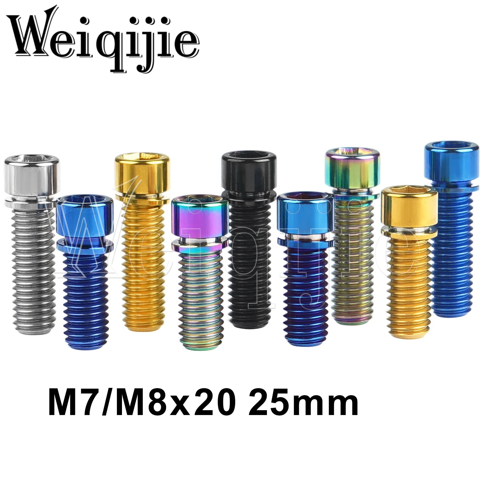 

Weiqijie Titanium Titanium Bolt M7 / M8x20 25mm Hexagon Screw with Washer for Bicycle Handlebar Stem