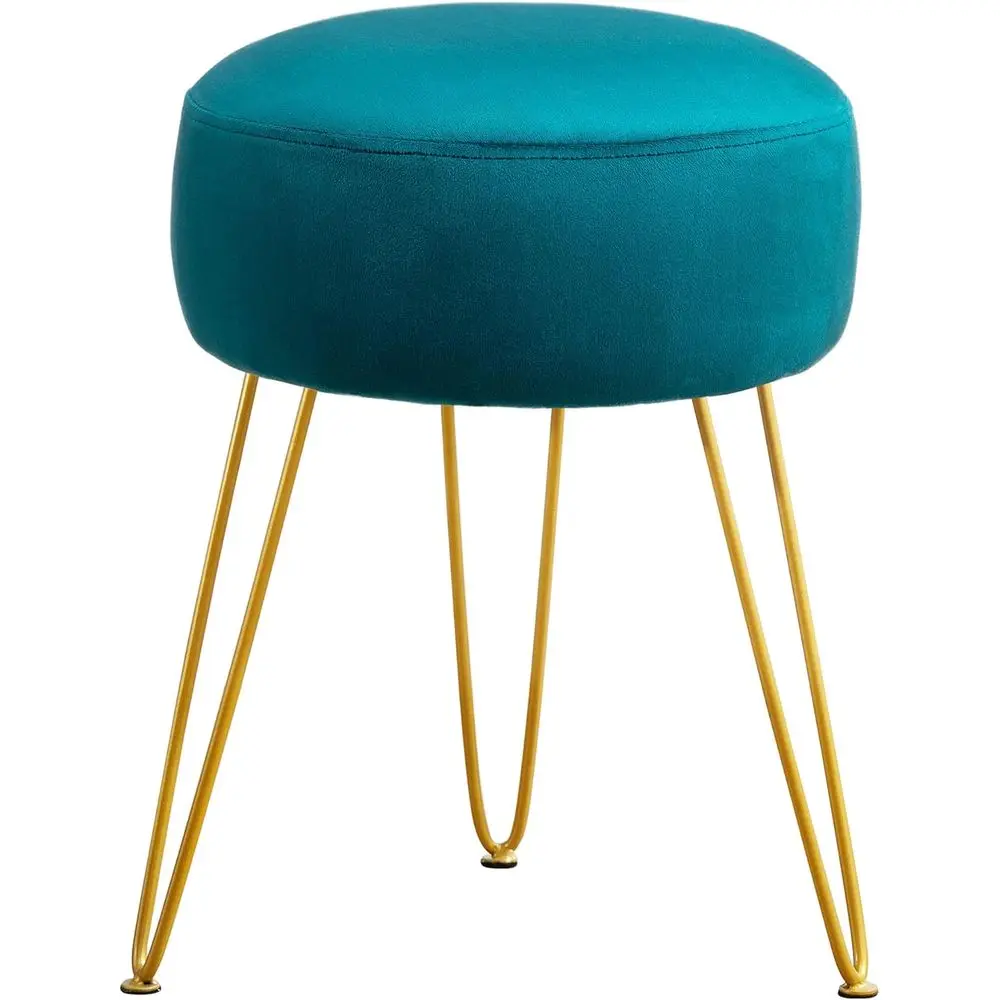 

Teal Round Velvet Ottoman - Makeup Room Vanity Chair for Bedroom, Living Room, Entryway, and Office