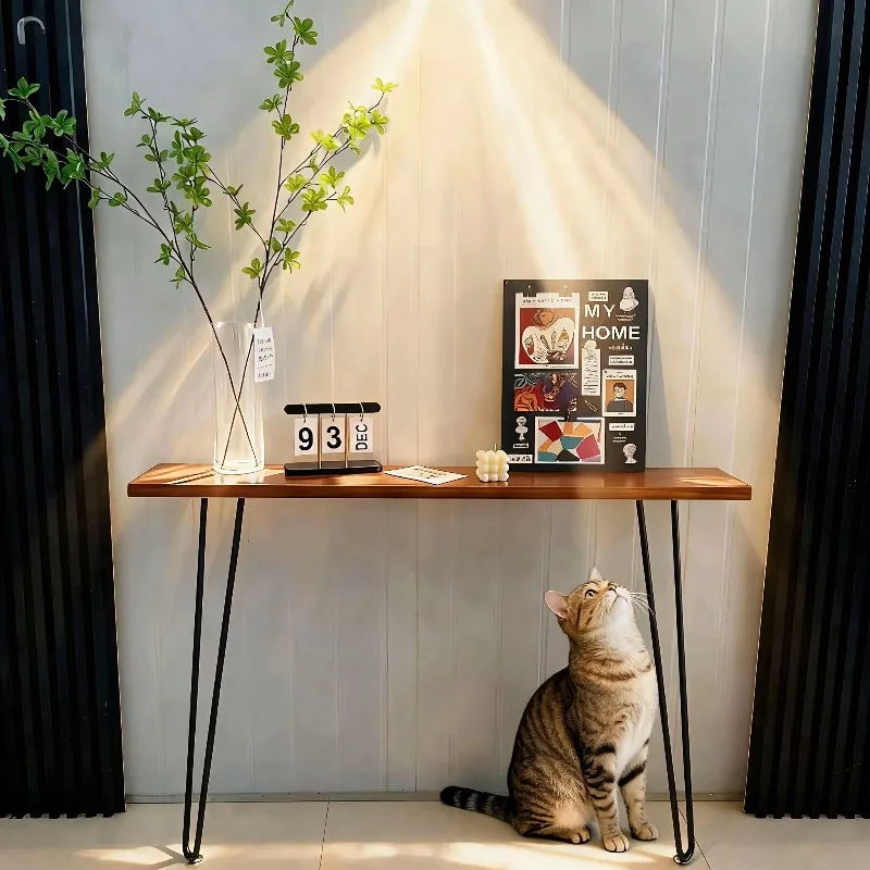 Nordic Vintage Console Table Iron and Wood Narrow Sideboard for Wall Rustic Long Rectangular Table for Corridor Slim Sofa Tables