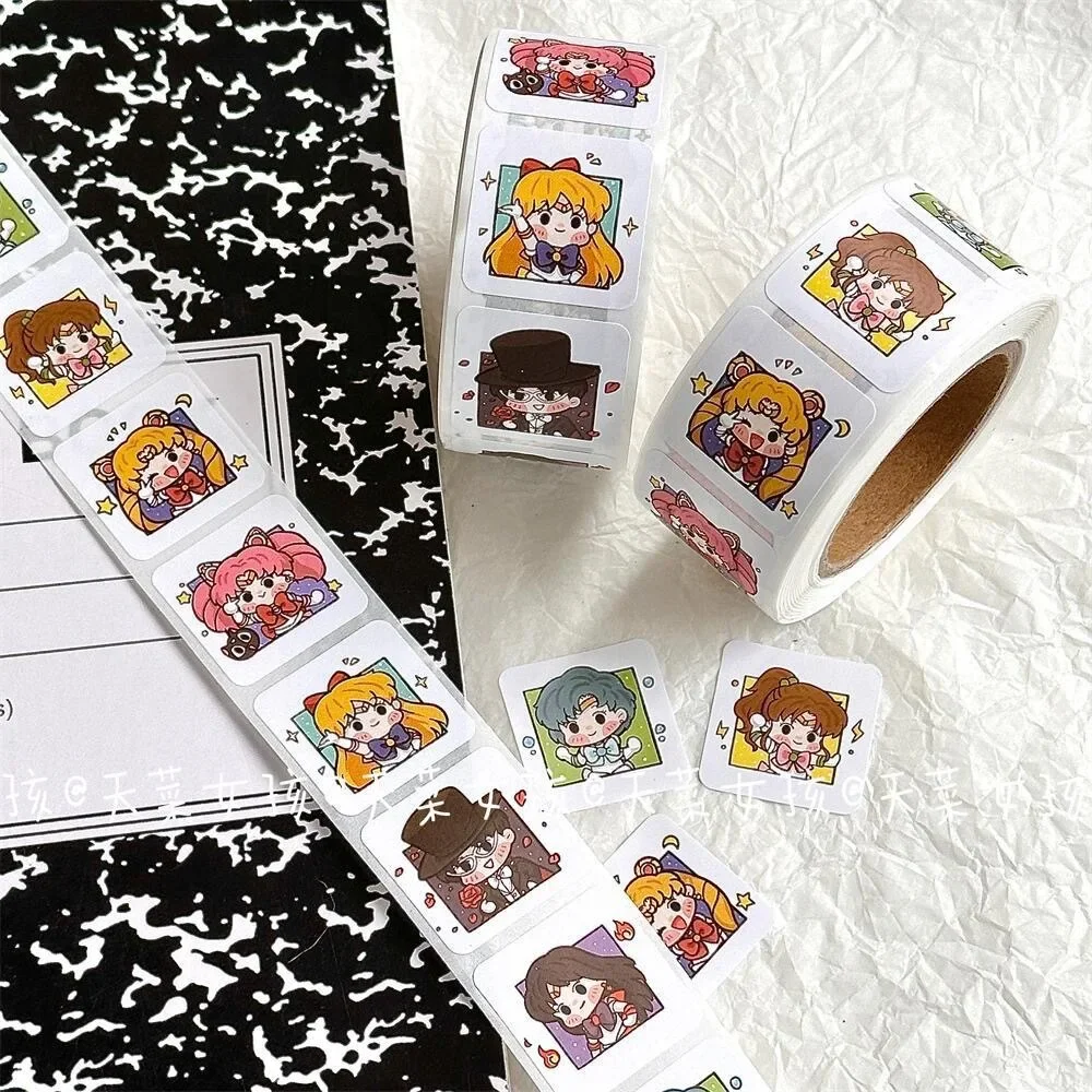 Sailor Moon Cute Sticker Rolls Anime Cartoon Material Envelope Seal Decals Decoration Stationery Supplies Girls Birthday Gifts