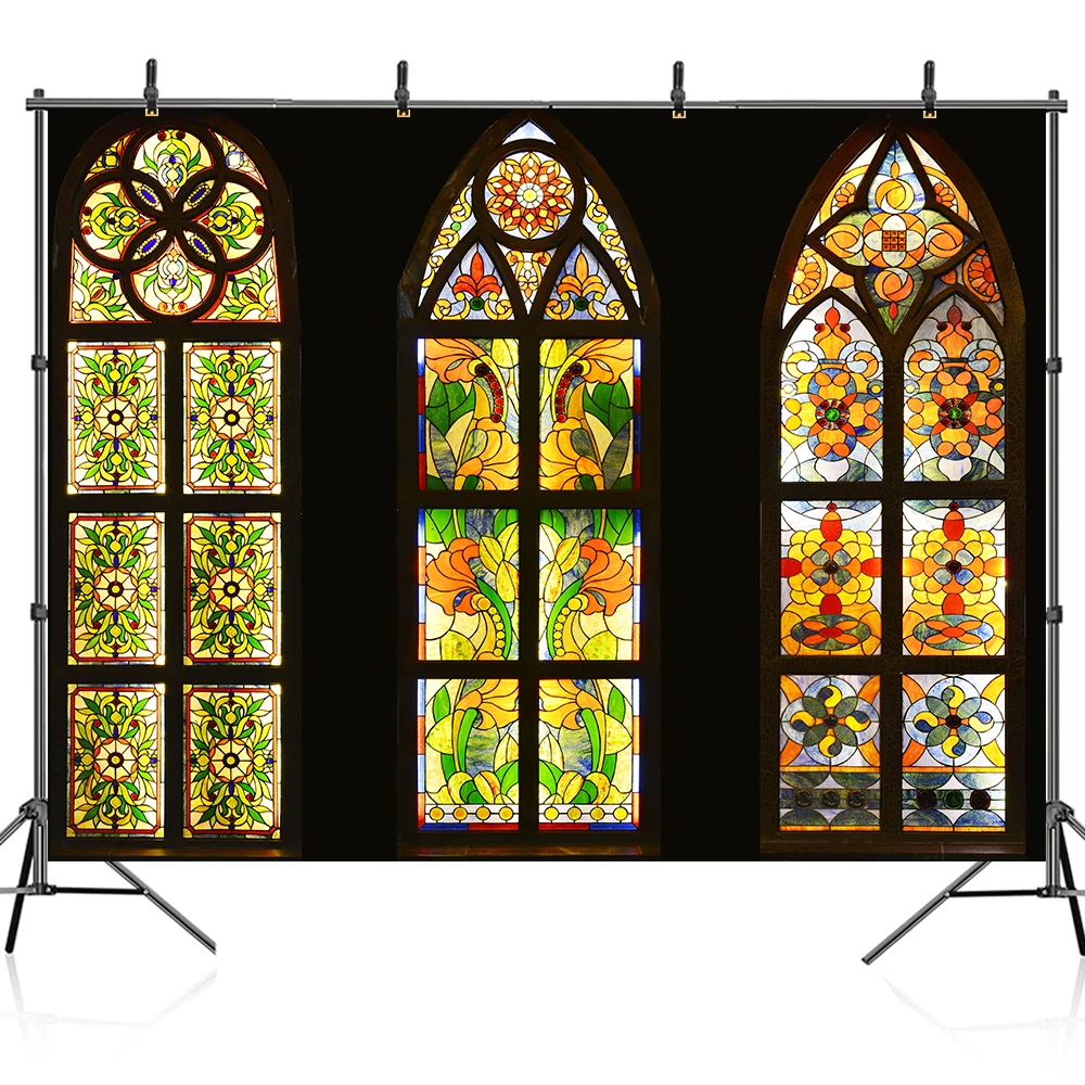 Photo Background Stained Glass Window Church Pentecost Theme Family Portrait for Studio Photography Backdrop Props