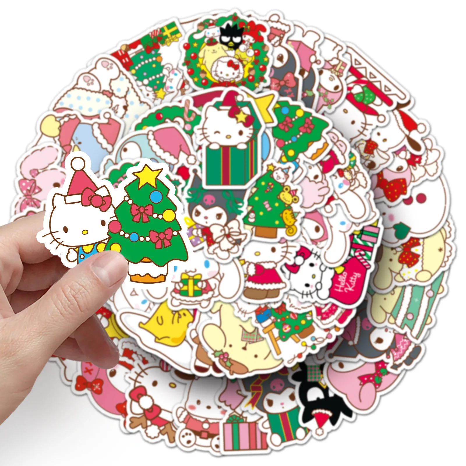 10/50PCS Kawaii Christmas Sanrio Stickers Funny Hello Kitty Cartoon Decals DIY Phone Helmet Notebook Stationery Sticker Kids Toy