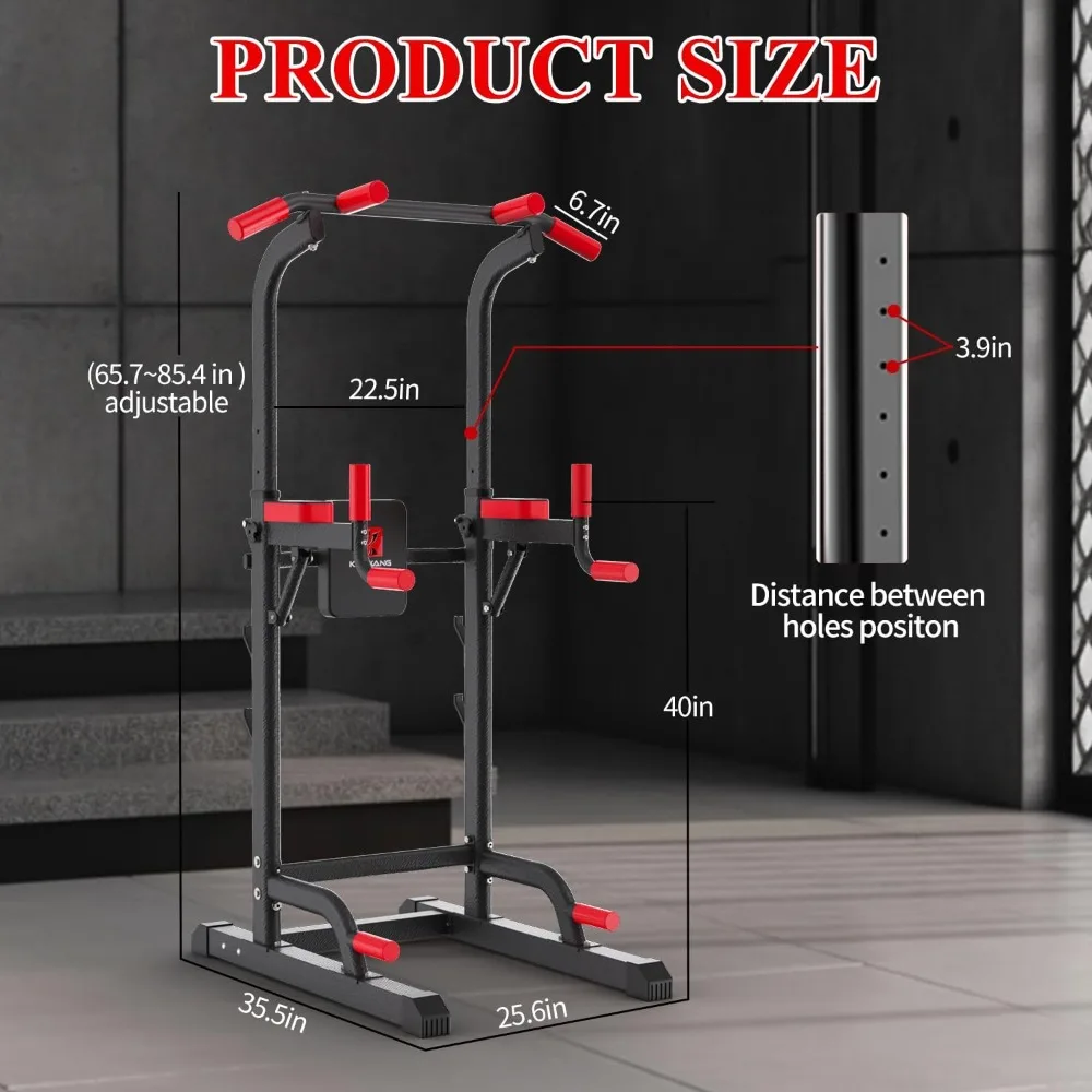 Power Tower Dip Station, Pull Up Bar Station & Multi-Function Gym Equipment for Home Strength Training Adujustable Height Up