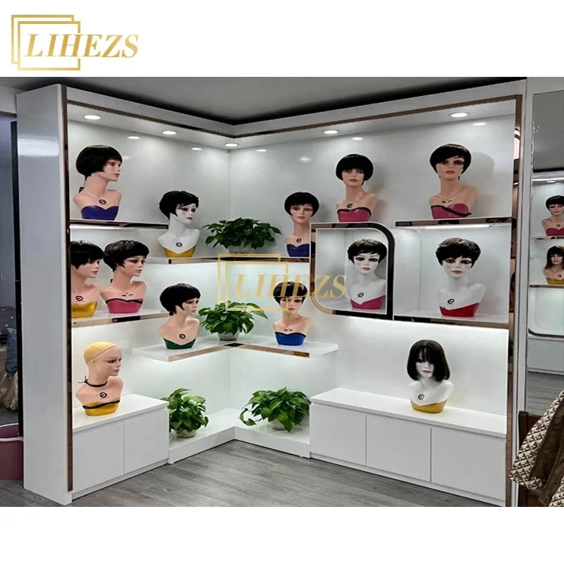custom.Modern Luxury Wig Display Cabinet Stand Hair Salon Display Shelf Interior Design Wig Store