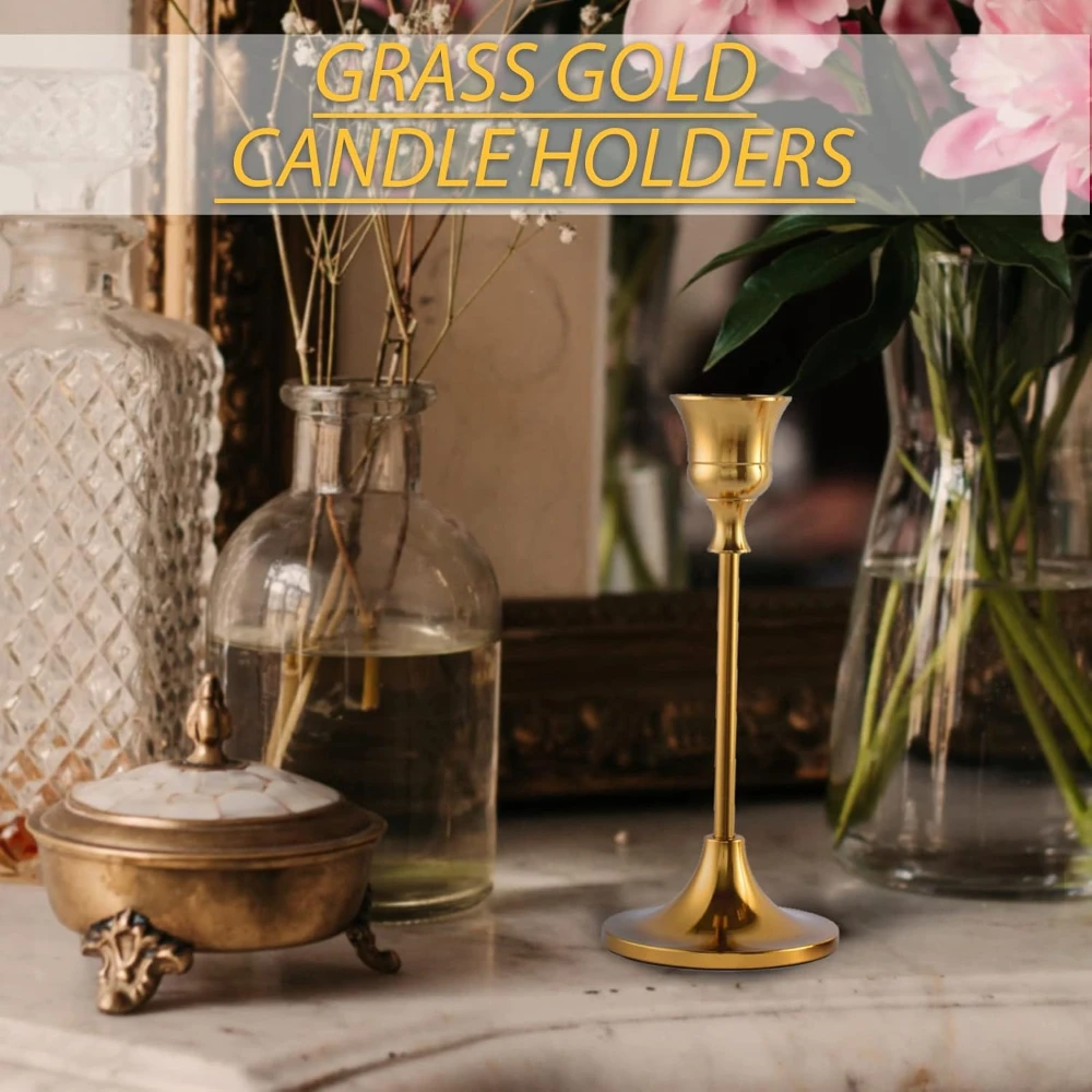 WOOJACK Set aus 3 Vintage-Metall-Kerzenständern im europäischen Trompeten-Stil, nordischer Stil, Eisen-Kerzenhalter, Heimdekoration – Detail 5