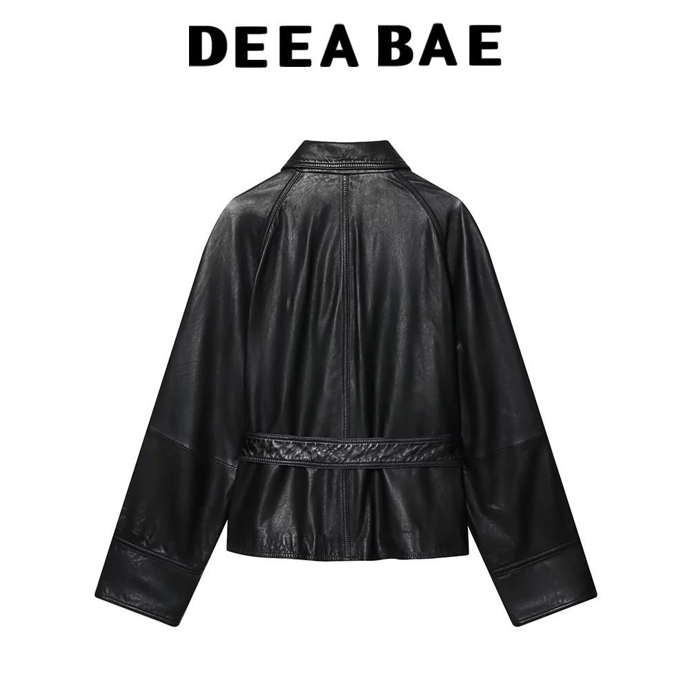 DEEABAE Abbigliamento invernale da donna nuovo stile di lusso leggero sensazione di fascia alta giacca in similpelle PU versione corta nera con lacci