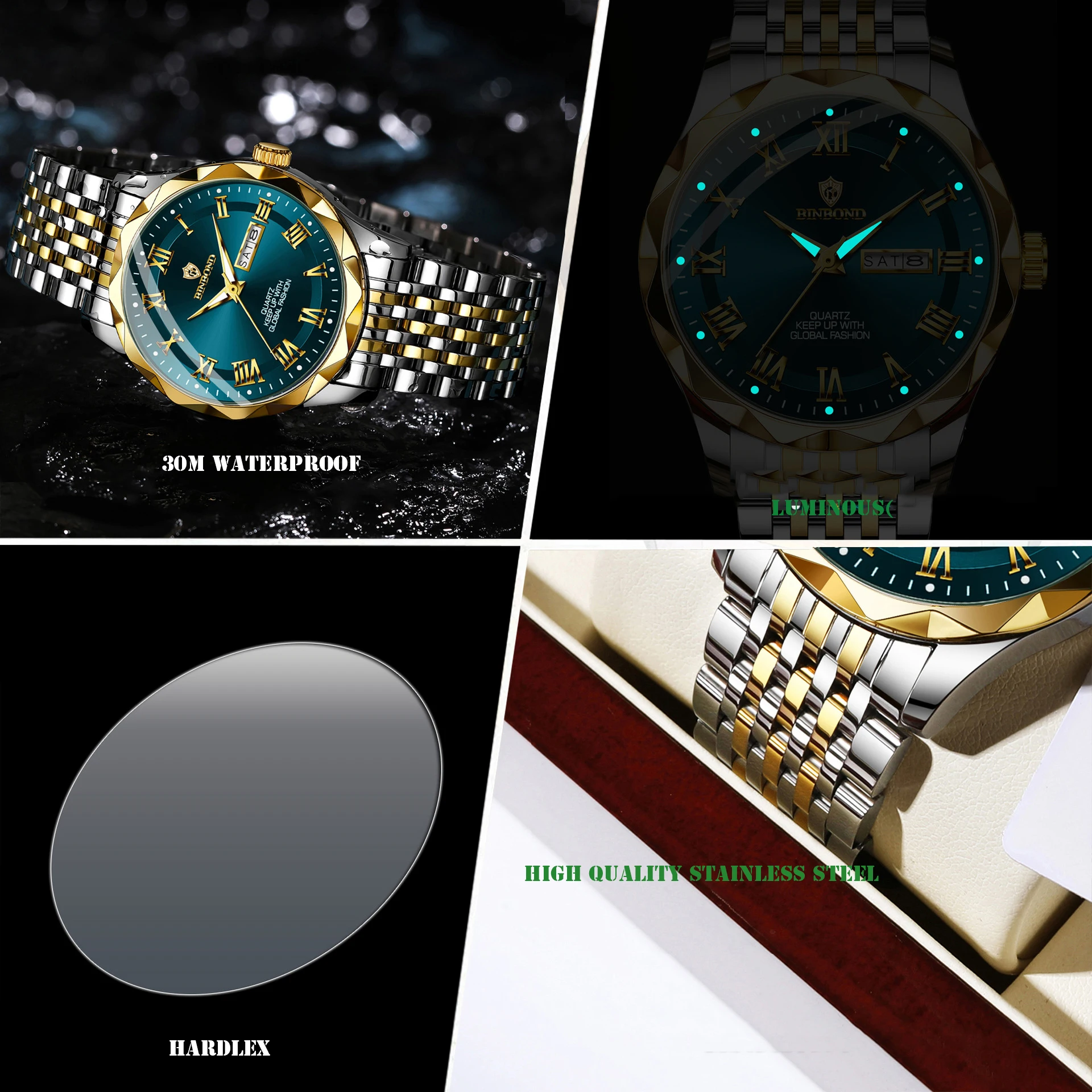 Novo relógio masculino luz de luxo high end marca negócios duplo calendário tira aço à prova dwaterproof água moda masculina relógios quartzo presente