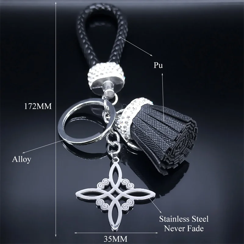 Witch Celtic Knot Stainless Steel Pendant Key Chain Crystal Bag Charm Accessories Wicca Keychain Jewelry nudo de bruja K7053S07