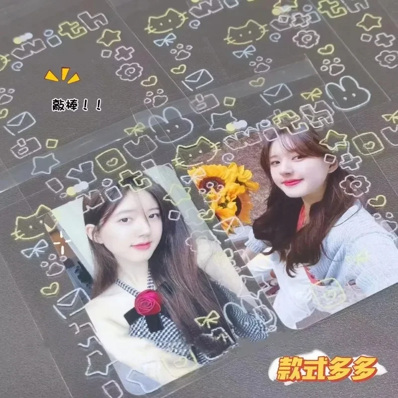 50pc Cute Cat Self Adhesive Bag Cartoon Kpop Photo Card Holder Idol Photo Protective Display Sleeves Kawaii Stationery Kids Gift view 3