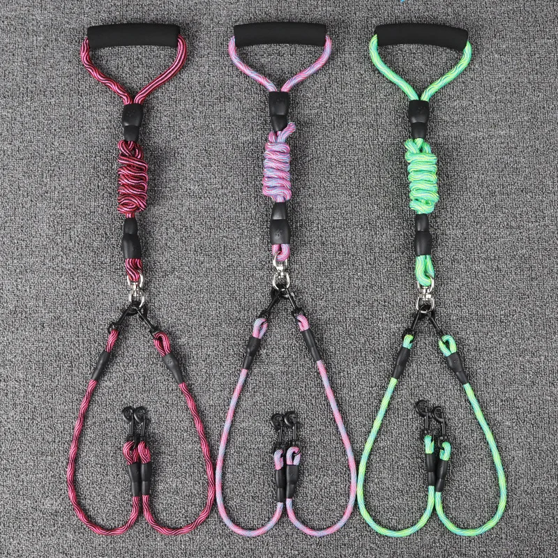 Pet Double Head Dog Rope Wave Pattern One Tow Two Lead Rope Anti-winding Removable