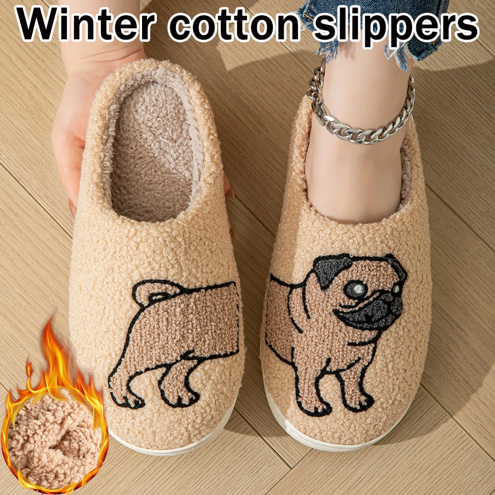 

Тапочки с милой вышивкой животных, плюшевая мягкая домашняя обувь, нескользящая удобная толстая подошва, теплый подарок на день матери для женщин