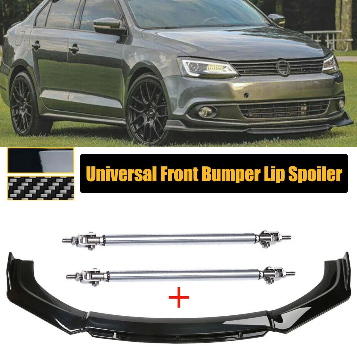 4PCS Universal For Volkswagen VW Jetta MK6 MK7 Front Bumper Lip Splitter Spoiler + 15cm Strut Rod Body Kit Guard Car Accessories