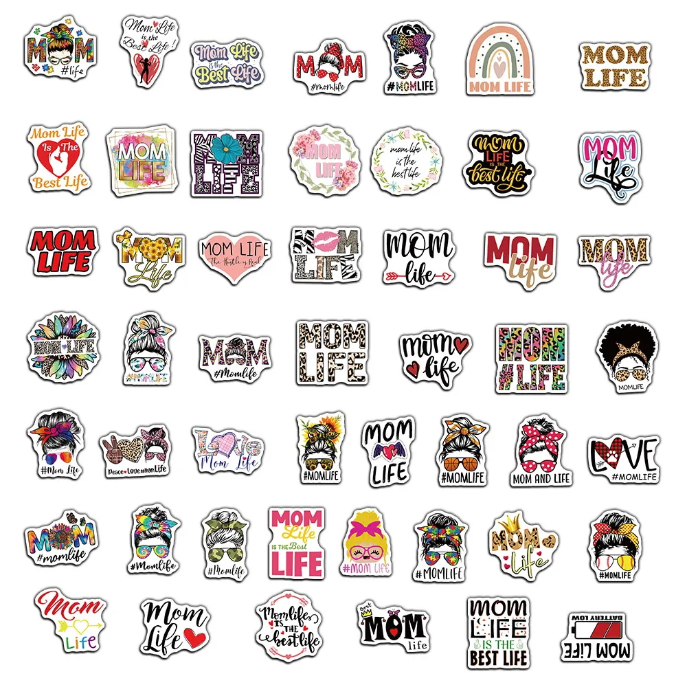 50Pcs Mom Life Stickers Laptop Ledger Phone Cases Decorated with Waterproof Stickers