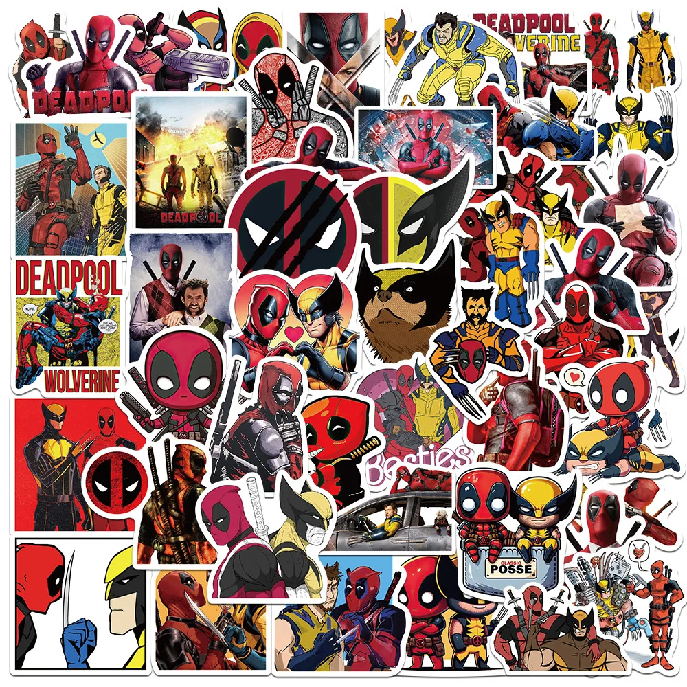 35-50pcs Deadpool 3 Stickers Marvel Movie Deadpool & Wolverine Anime Suitcase Guitar Decorative Waterproof Sticker Kids Toy Gift