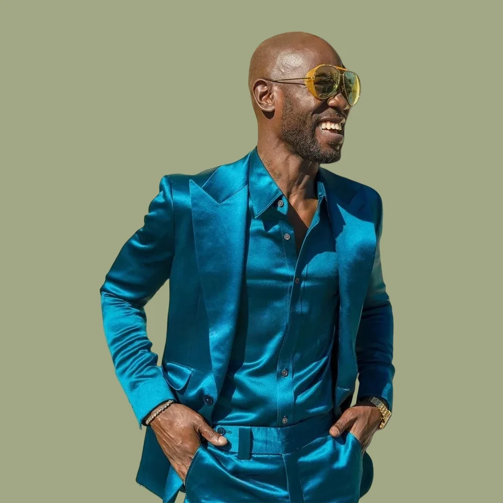 

Блестящий атласный костюм на заказ для роскошной африканской свадьбы, жениха, мужской смокинг, комплект из 2 предметов, куртка для банкета, Рождества, Хэллоуина, брюки