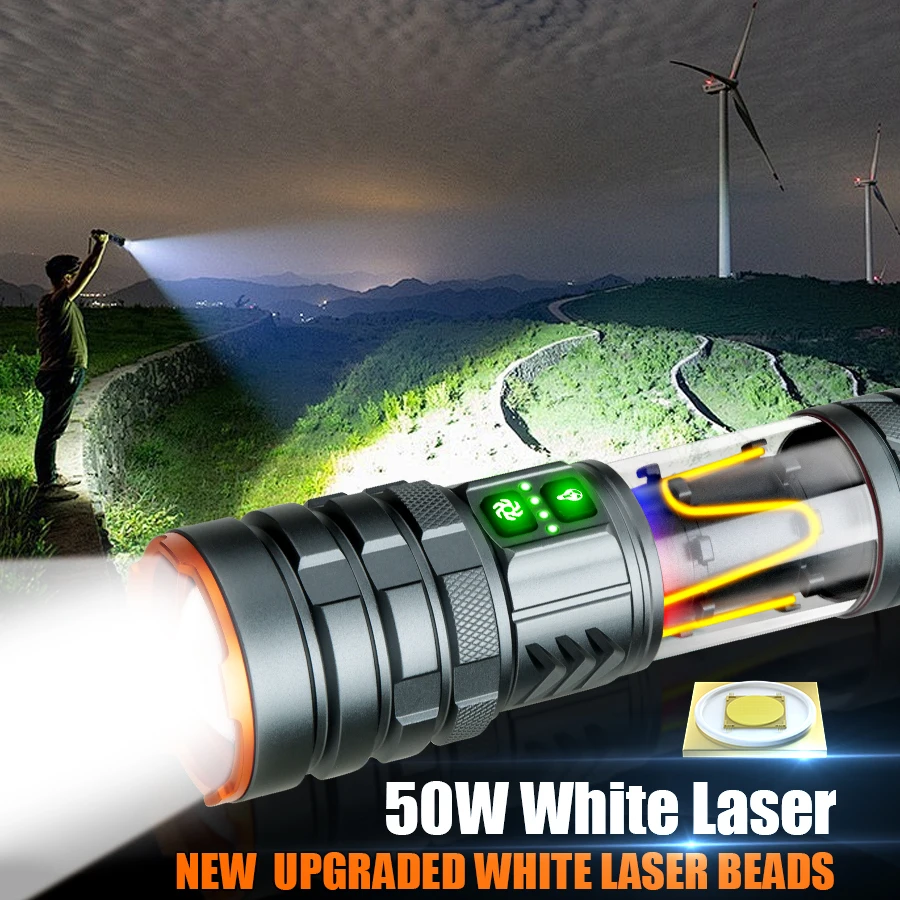 

High power flashlight LED flashlight rechargeable tactical torch with side outdoor camping atmosphere light emergency spotlight