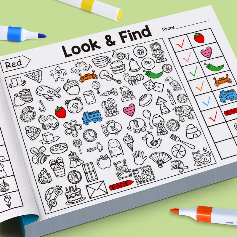 Children's Search for Items Game, Enhance Visual Perception, Fun Coloring Book, Focus and Attention, Handwriting Exercise Book
