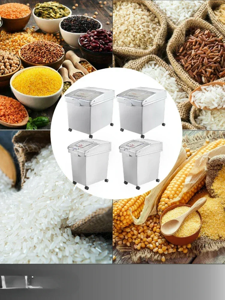 Ingredient Storage Bin with Scoop Caster Reliable Dustproof Healthy Flour Soybeans Restaurant Kitchen Commercial Home