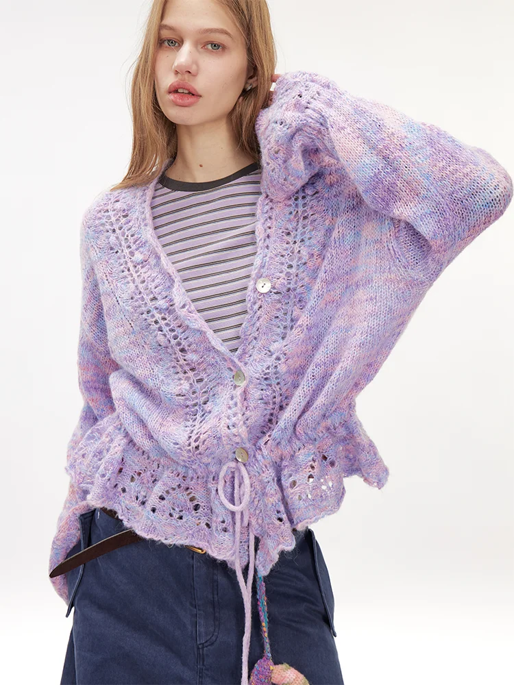 

Вязаный свитер DNT Early Spring Vintage с градиентным цветом, эластичной резинкой и вырезами, женский, модный, из мягкого полиэфирного волокна