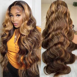 Body Wave Lace Front Wig 32 Inch Highlight Wig Human Hair Malaysian 13x4 Frontal Wigs Hd Honey Blonde Colored Hair For Women