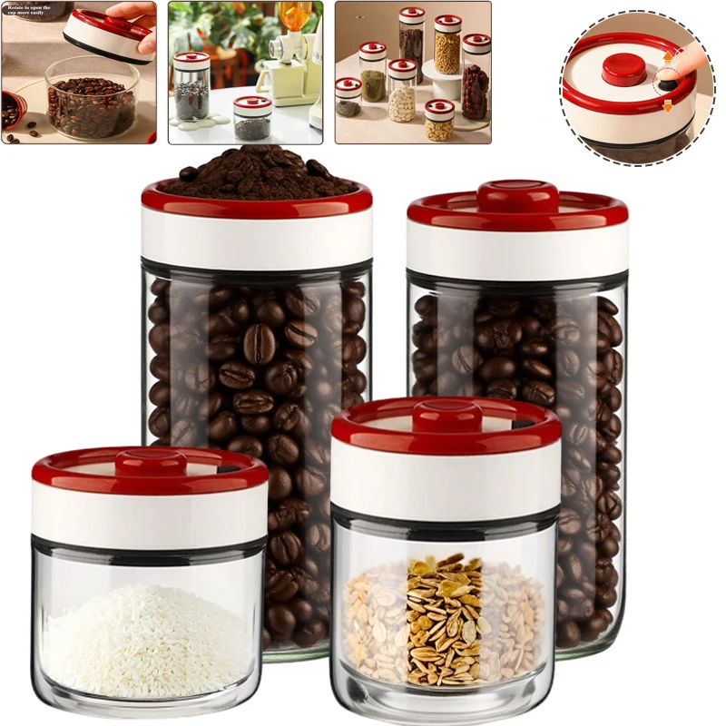 

Home Kitchen Moisture-proof Vacuum Sealed Jar Tank Manual Vacuum Pumping Transparent Food Container for Coffee Tea Grain Sugar