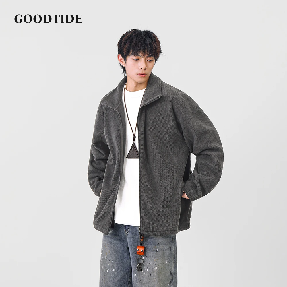 

Fashion Men's Casual Full Zip Fleece Jacket 2025 Winter New Stand Up Collar Comfortable Warm Long Sleeve Outerwear Top