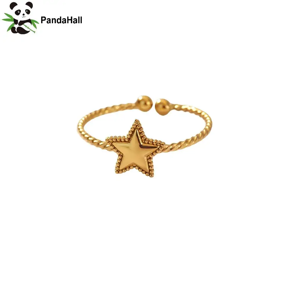 PandaHall 1pc Tarnish Resistant 304 Stainless Steel Cuff Open Rings, Golden Moon & Star for Proposal Engagement Valentine's Day