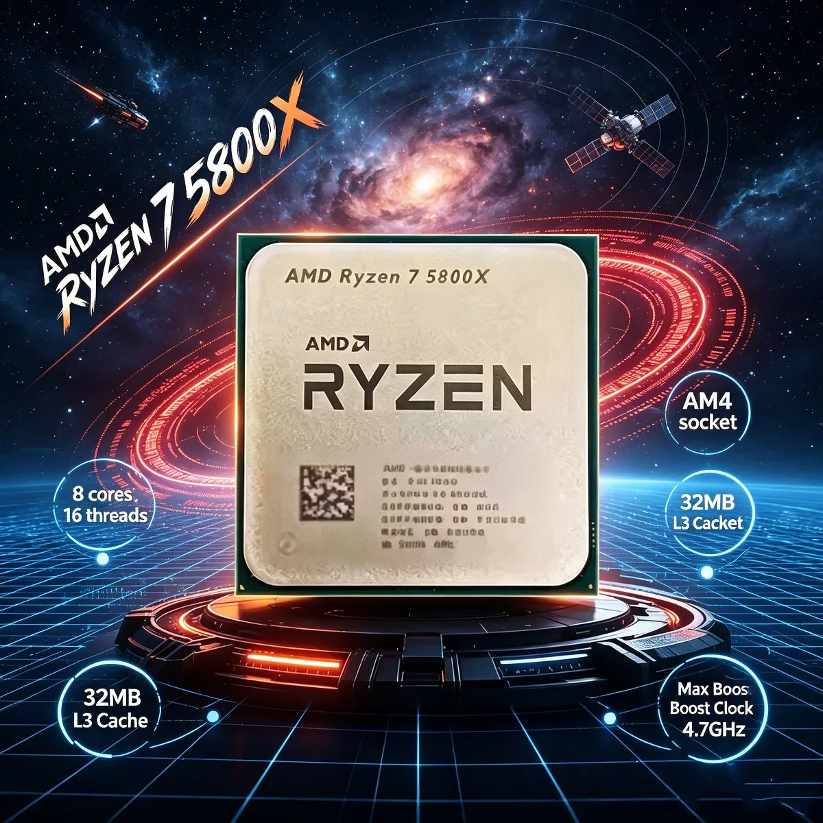 Procesador de Escritorio AMD Ryzen 7 5800X R7 5800X de 8 Núcleos y 16 Subprocesos, 3.8 GHz, Socket AM4, CPU de hasta 4.7 GHz, 3200 MT/s DDR4, 7nm, L3= 32 M