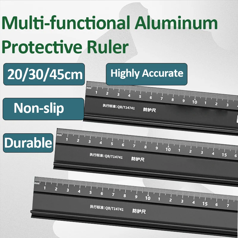 20/30/45cm Multifunctional High Precision Aluminum Alloy Protective Ruler Multi-use Woodworking Cutting Non-slip Straightedge