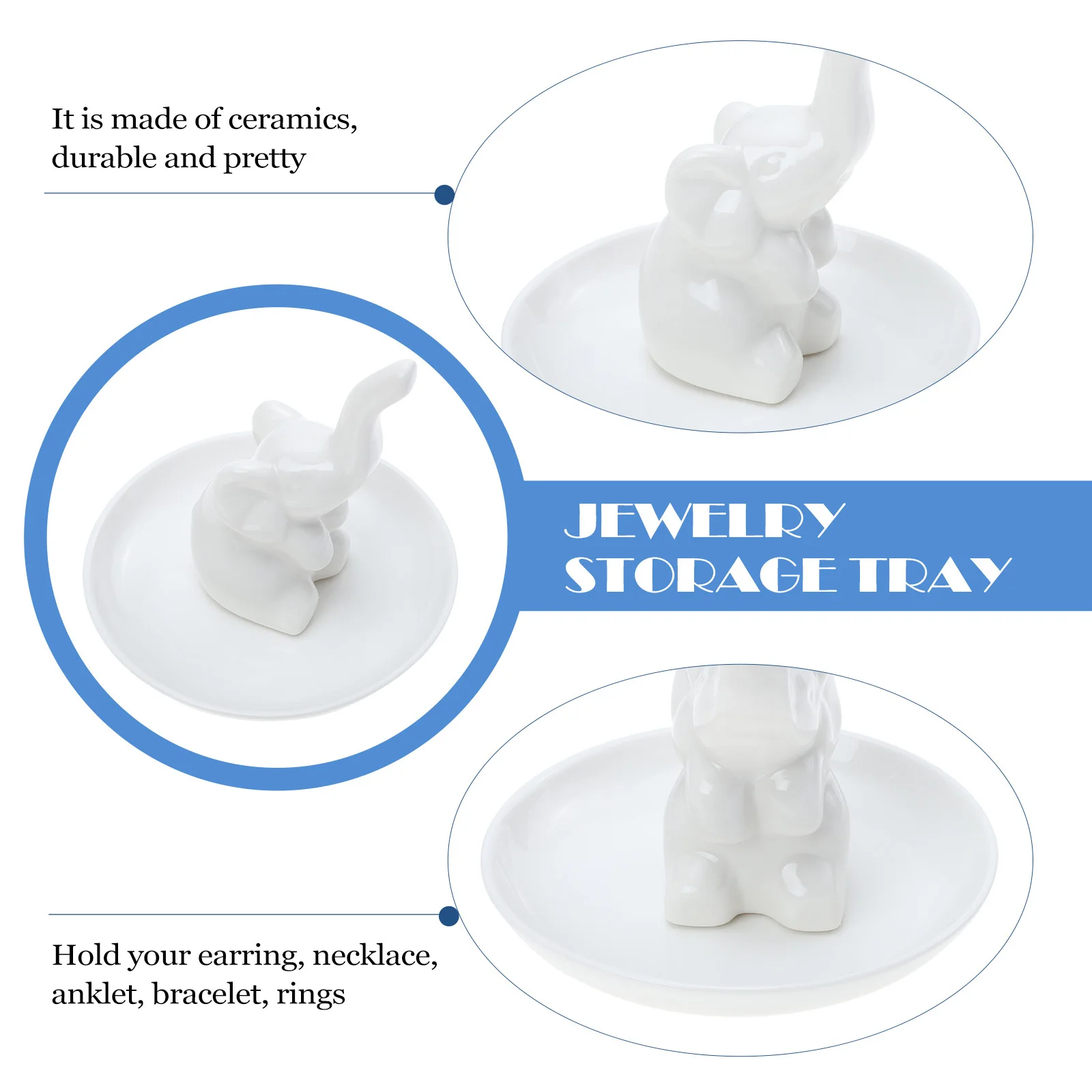

Ceramic Jewelry Display Plate Elephant Ring Dish Organizer for Necklace Bracelet Earring Anklet Holder Cactus Design Decor